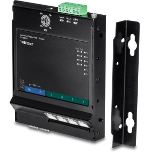 TRENDnet TI-PG62F 6-Port Gigabit Ethernet Front Access Switch, 4 Gigabit PoE+ and 2 Gigabit SFP ports, 12 Gbps switching capacity, DIN-rail/Magnet